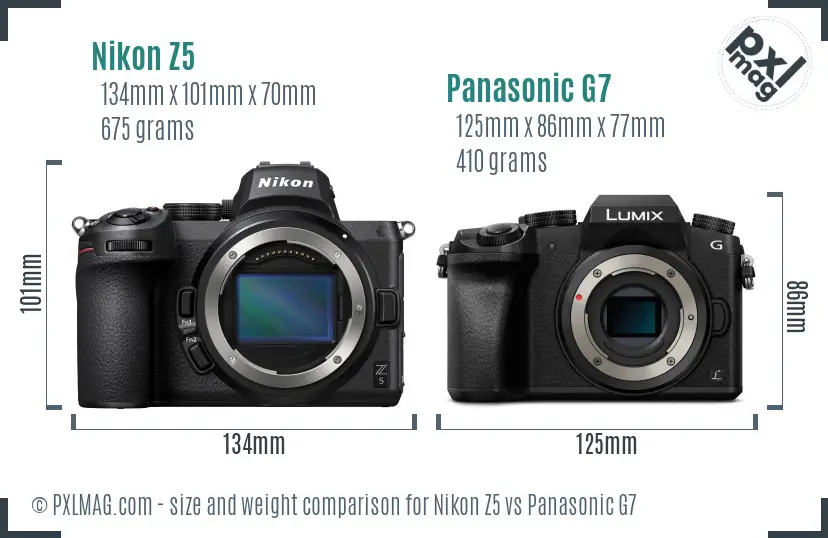 Nikon Z5 vs Panasonic G7 size comparison