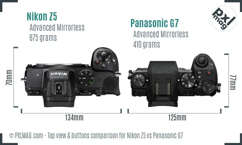 Nikon Z5 vs Panasonic G7 top view buttons comparison