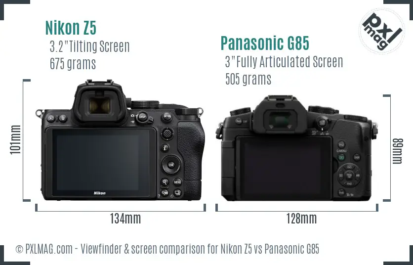 Nikon Z5 vs Panasonic G85 Screen and Viewfinder comparison