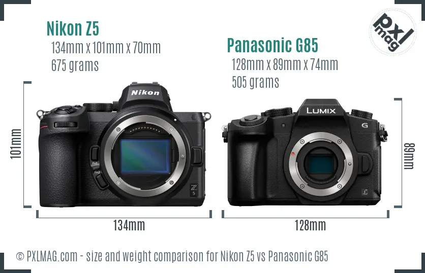 Nikon Z5 vs Panasonic G85 size comparison