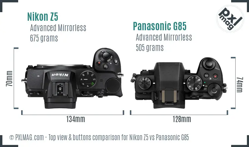 Nikon Z5 vs Panasonic G85 top view buttons comparison