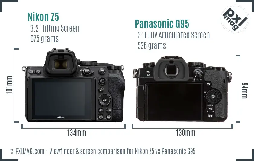 Nikon Z5 vs Panasonic G95 Screen and Viewfinder comparison