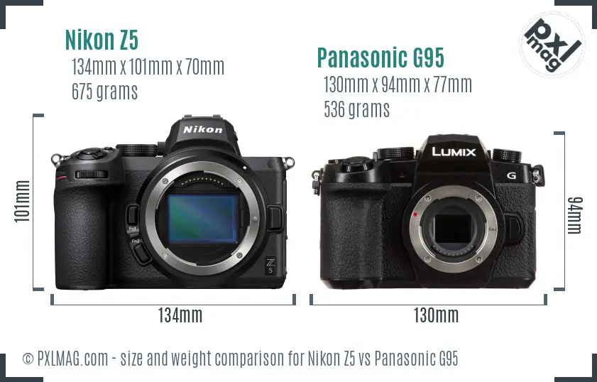 Nikon Z5 vs Panasonic G95 size comparison