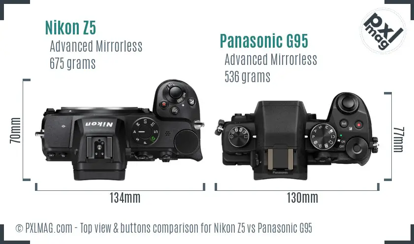 Nikon Z5 vs Panasonic G95 top view buttons comparison