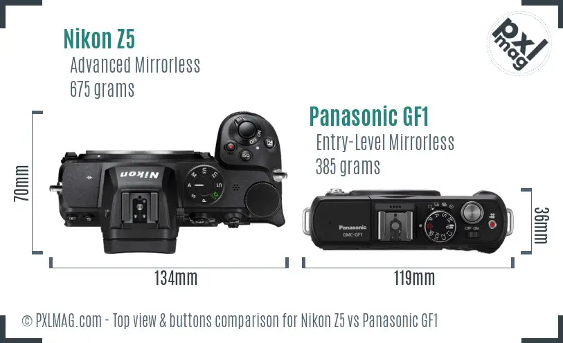 Nikon Z5 vs Panasonic GF1 top view buttons comparison