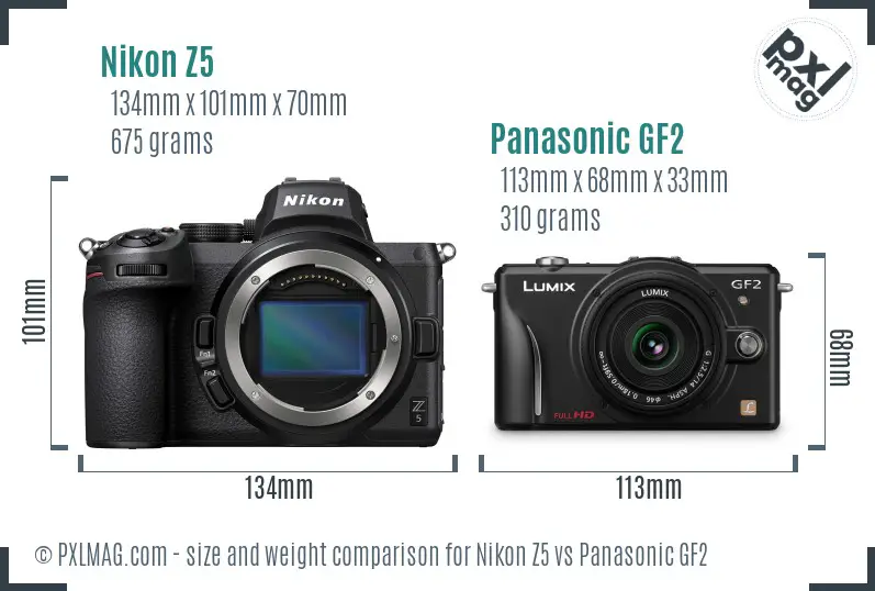 Nikon Z5 vs Panasonic GF2 size comparison