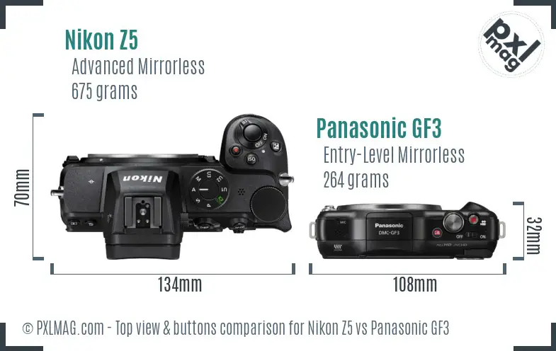 Nikon Z5 vs Panasonic GF3 top view buttons comparison