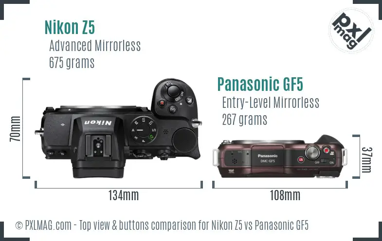 Nikon Z5 vs Panasonic GF5 top view buttons comparison