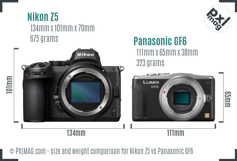 Nikon Z5 vs Panasonic GF6 size comparison