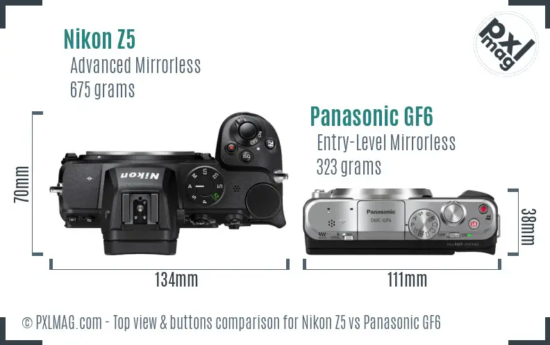 Nikon Z5 vs Panasonic GF6 top view buttons comparison