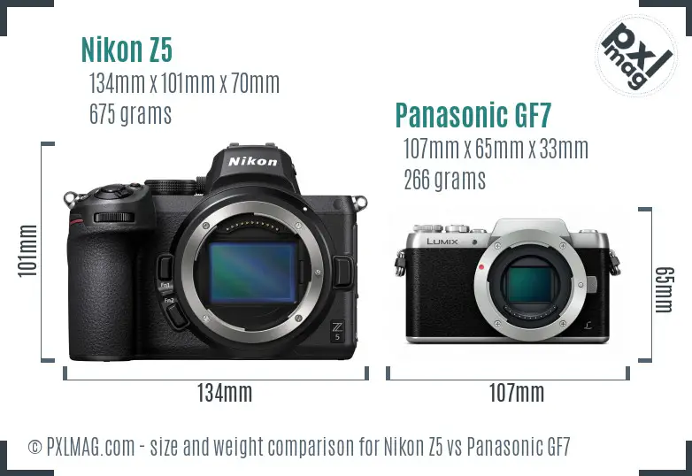 Nikon Z5 vs Panasonic GF7 size comparison