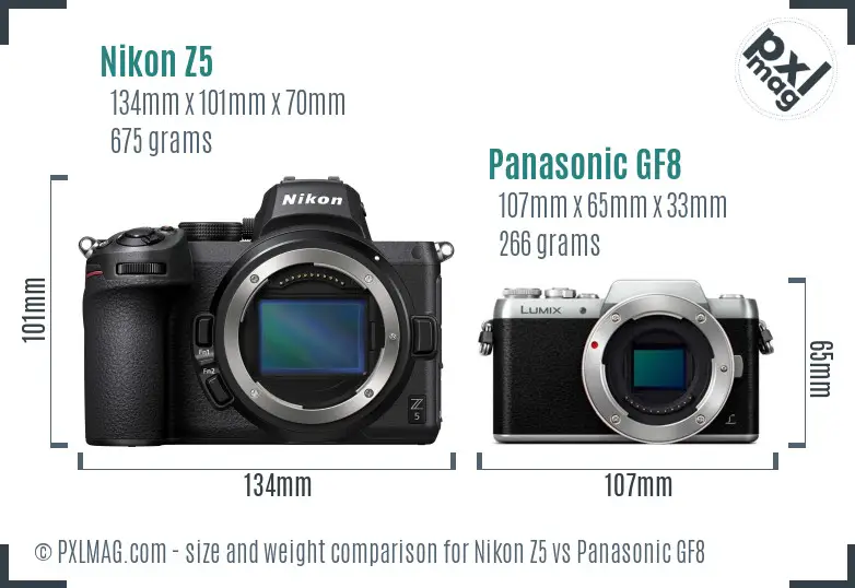 Nikon Z5 vs Panasonic GF8 size comparison