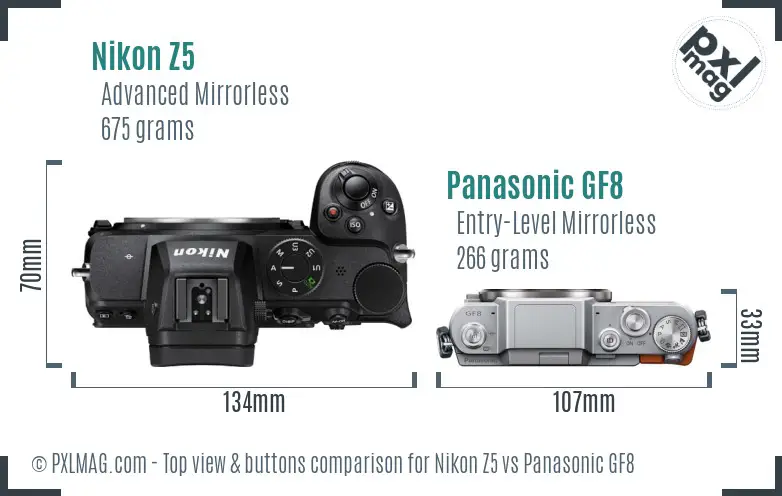 Nikon Z5 vs Panasonic GF8 top view buttons comparison