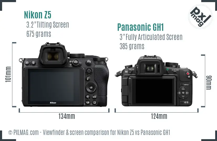 Nikon Z5 vs Panasonic GH1 Screen and Viewfinder comparison
