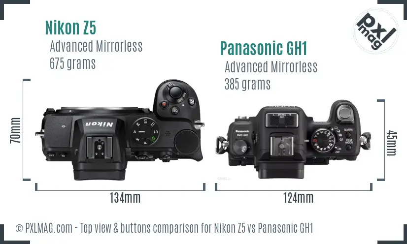 Nikon Z5 vs Panasonic GH1 top view buttons comparison