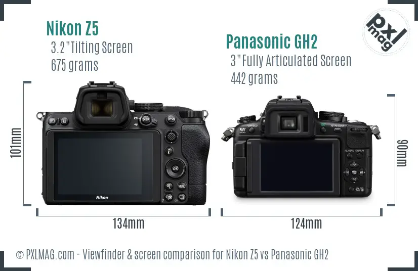 Nikon Z5 vs Panasonic GH2 Screen and Viewfinder comparison