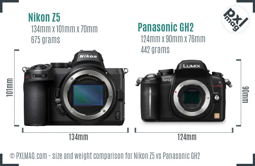 Nikon Z5 vs Panasonic GH2 size comparison