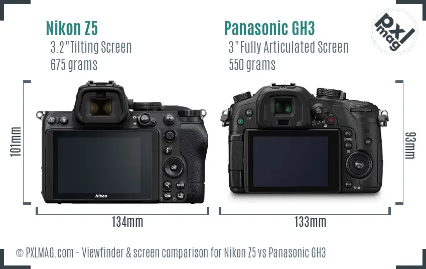 Nikon Z5 vs Panasonic GH3 Screen and Viewfinder comparison