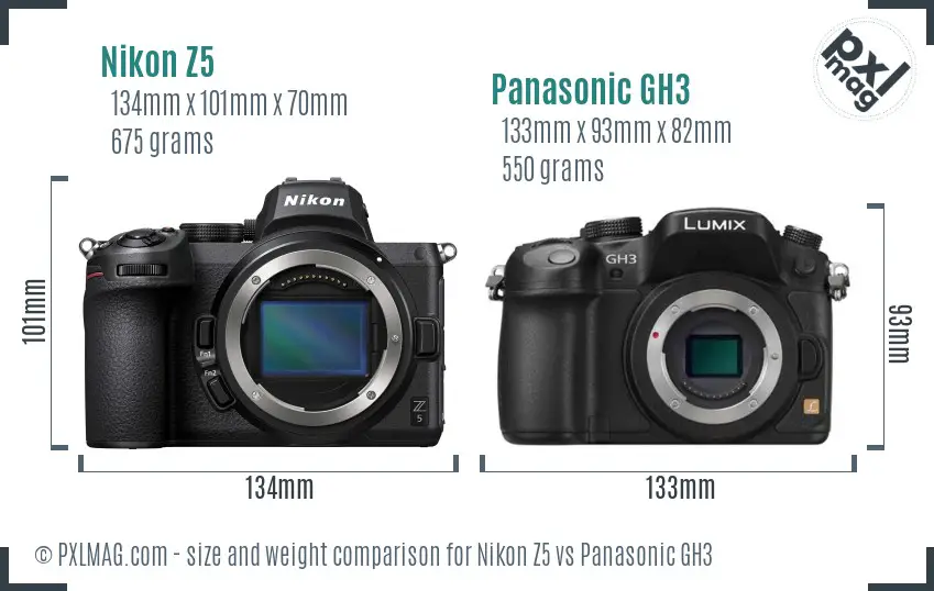 Nikon Z5 vs Panasonic GH3 size comparison