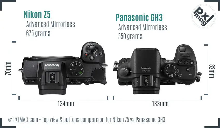 Nikon Z5 vs Panasonic GH3 top view buttons comparison