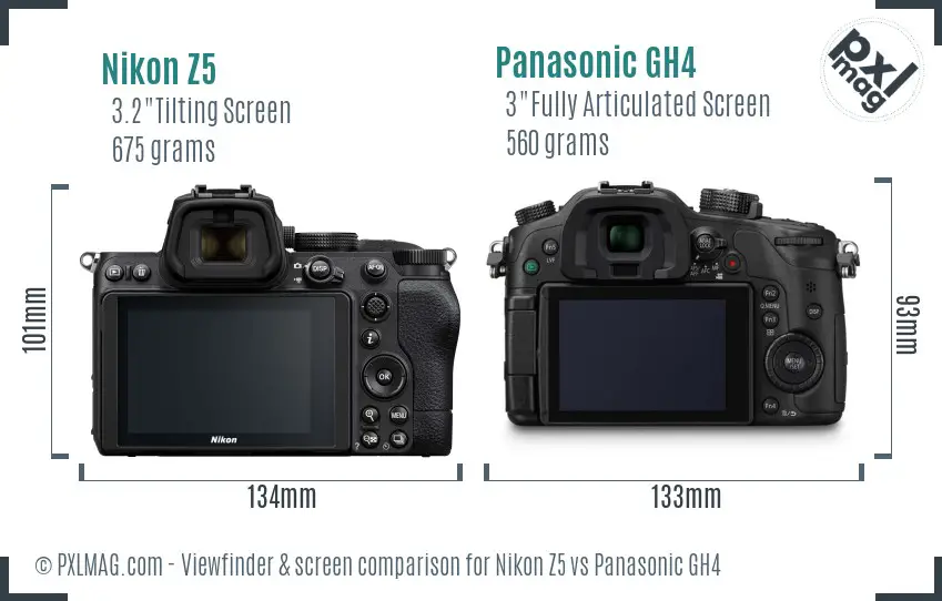 Nikon Z5 vs Panasonic GH4 Screen and Viewfinder comparison