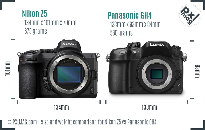 Nikon Z5 vs Panasonic GH4 size comparison