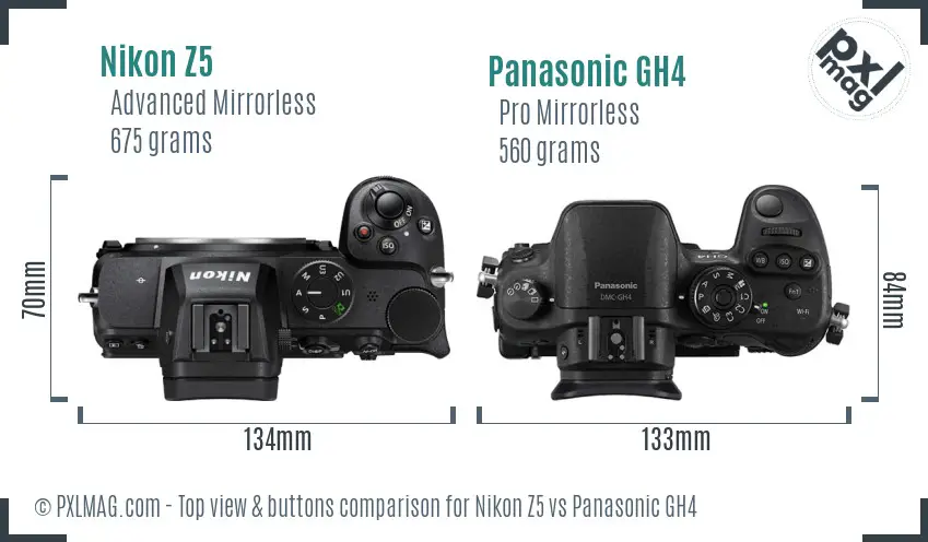 Nikon Z5 vs Panasonic GH4 top view buttons comparison