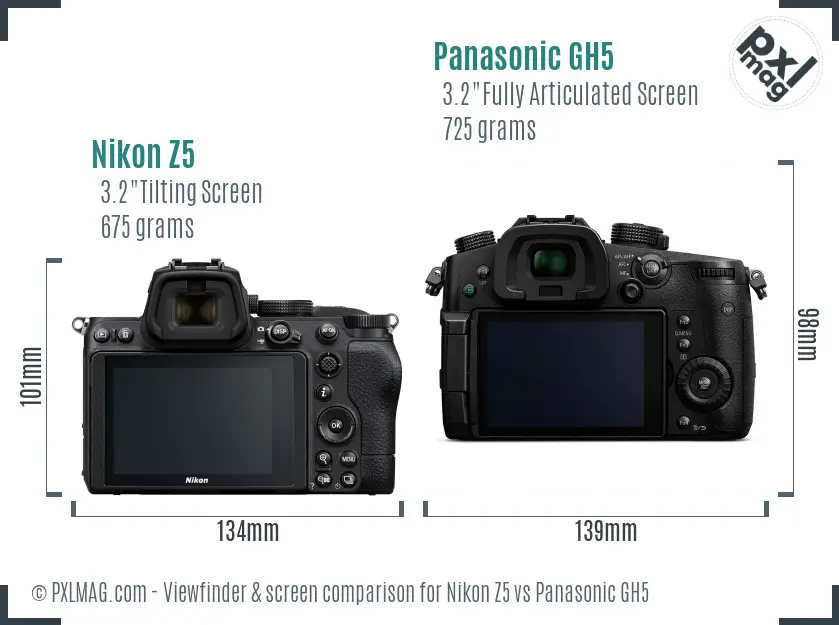 Nikon Z5 vs Panasonic GH5 Screen and Viewfinder comparison