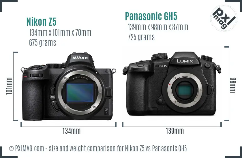 Nikon Z5 vs Panasonic GH5 size comparison