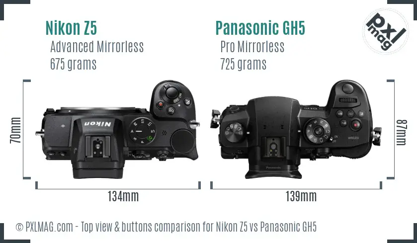 Nikon Z5 vs Panasonic GH5 top view buttons comparison