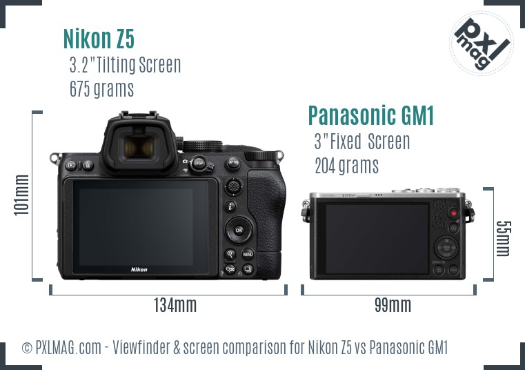 Nikon Z5 vs Panasonic GM1 Screen and Viewfinder comparison