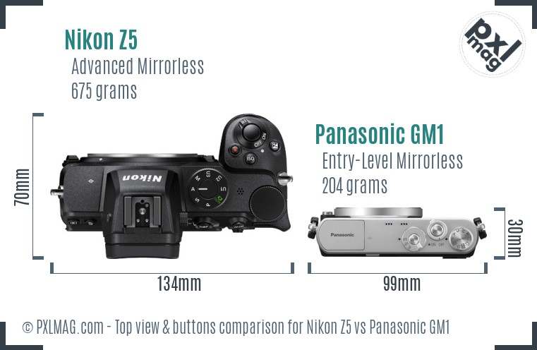 Nikon Z5 vs Panasonic GM1 top view buttons comparison