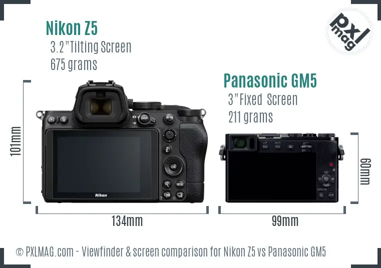 Nikon Z5 vs Panasonic GM5 Screen and Viewfinder comparison