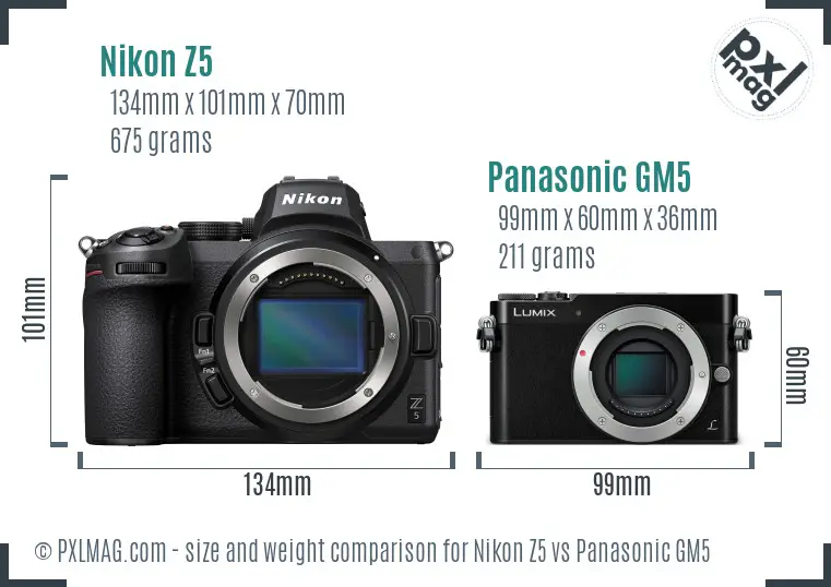 Nikon Z5 vs Panasonic GM5 size comparison