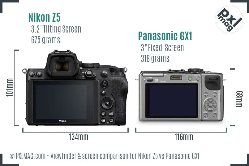 Nikon Z5 vs Panasonic GX1 Screen and Viewfinder comparison