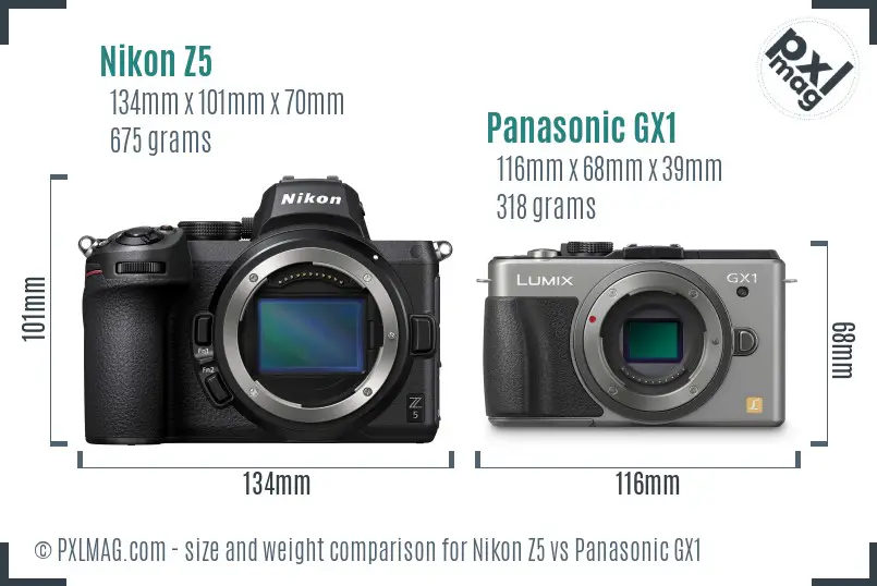 Nikon Z5 vs Panasonic GX1 size comparison