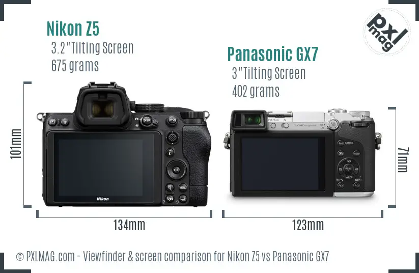 Nikon Z5 vs Panasonic GX7 Screen and Viewfinder comparison