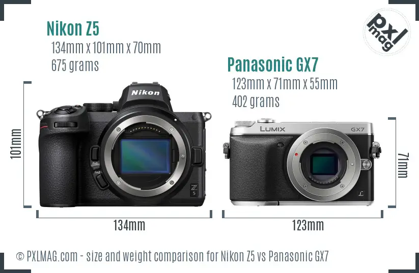 Nikon Z5 vs Panasonic GX7 size comparison