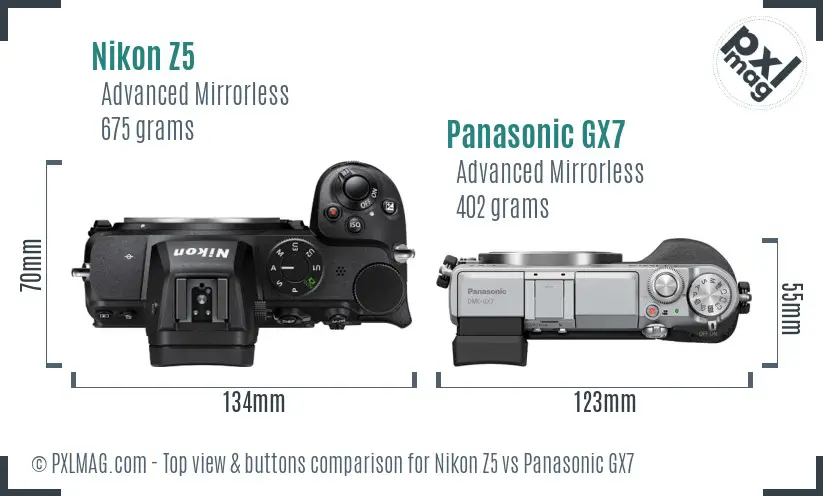 Nikon Z5 vs Panasonic GX7 top view buttons comparison