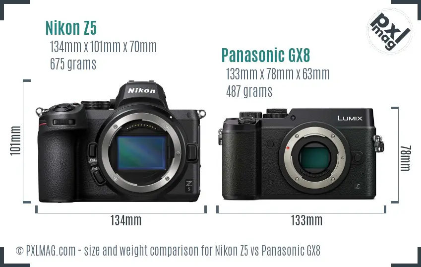 Nikon Z5 vs Panasonic GX8 size comparison