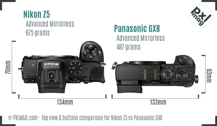 Nikon Z5 vs Panasonic GX8 top view buttons comparison