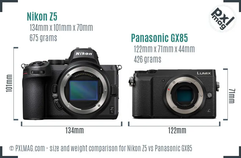 Nikon Z5 vs Panasonic GX85 size comparison
