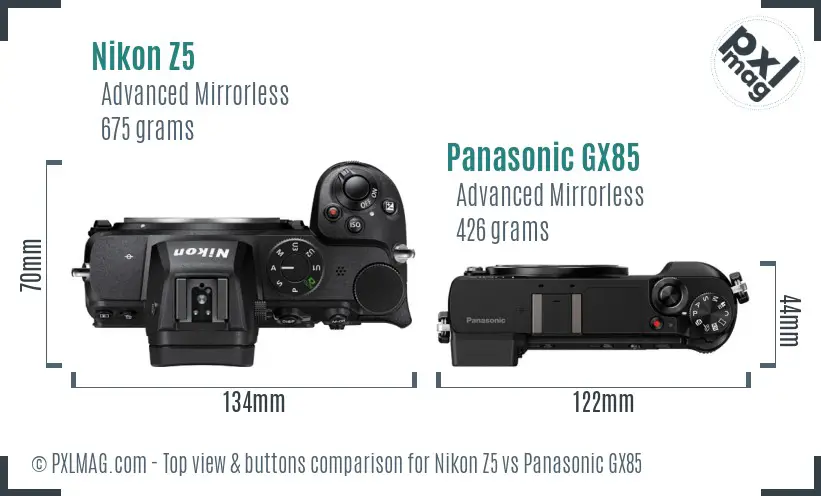 Nikon Z5 vs Panasonic GX85 top view buttons comparison