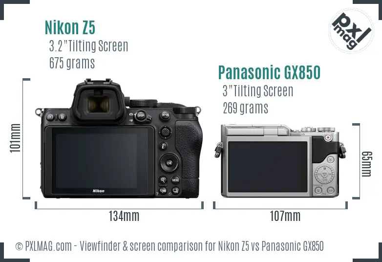 Nikon Z5 vs Panasonic GX850 Screen and Viewfinder comparison