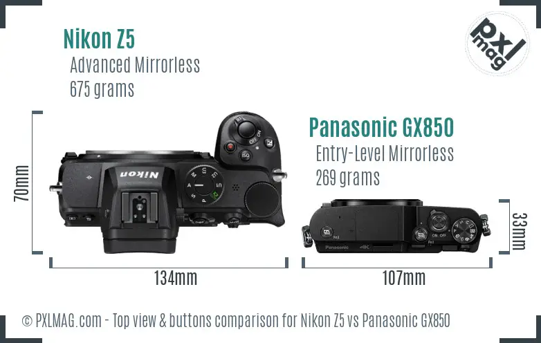 Nikon Z5 vs Panasonic GX850 top view buttons comparison