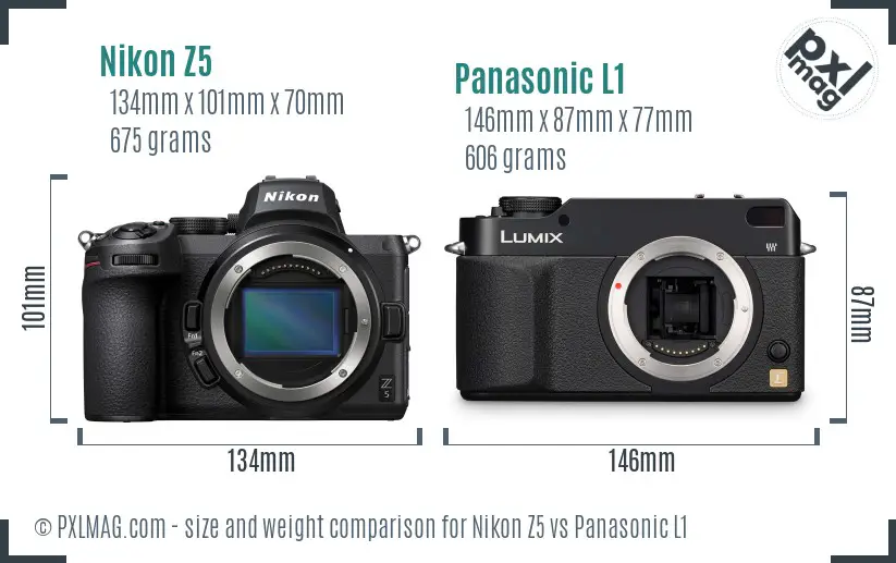 Nikon Z5 vs Panasonic L1 size comparison