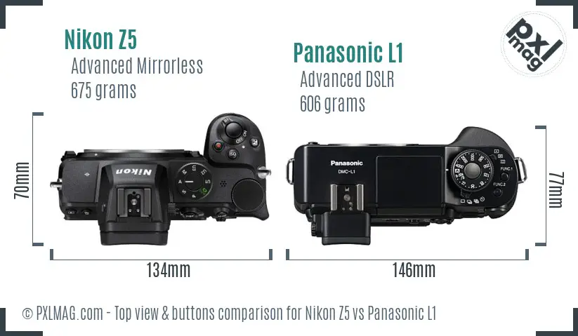 Nikon Z5 vs Panasonic L1 top view buttons comparison