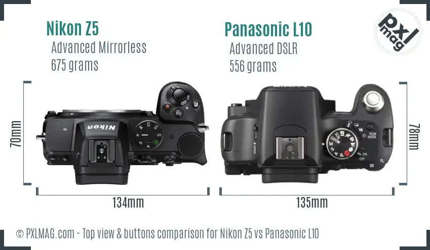 Nikon Z5 vs Panasonic L10 top view buttons comparison