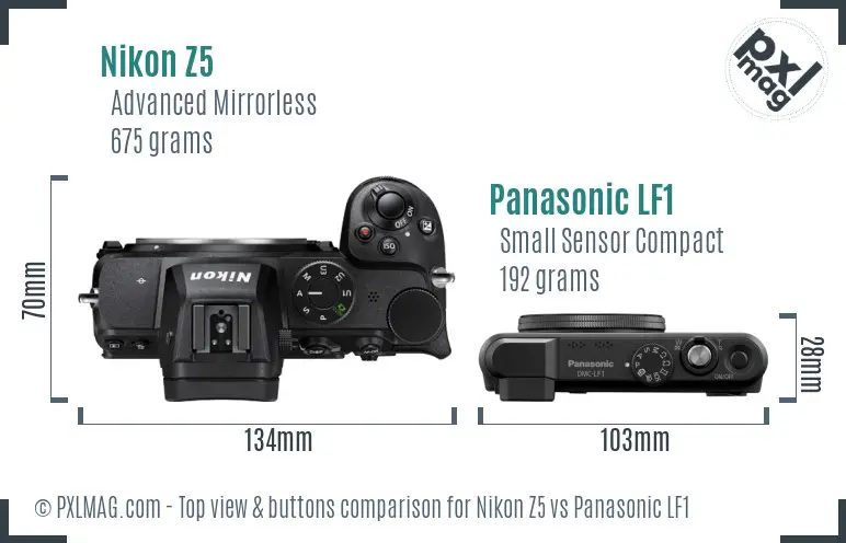 Nikon Z5 vs Panasonic LF1 top view buttons comparison Nikon Z5 vs Panasonic LF1 top view buttons comparison
