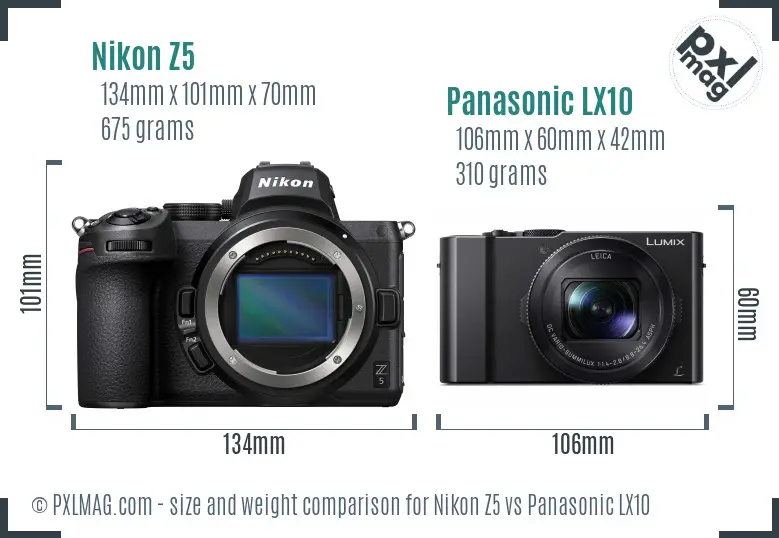 Nikon Z5 vs Panasonic LX10 size comparison